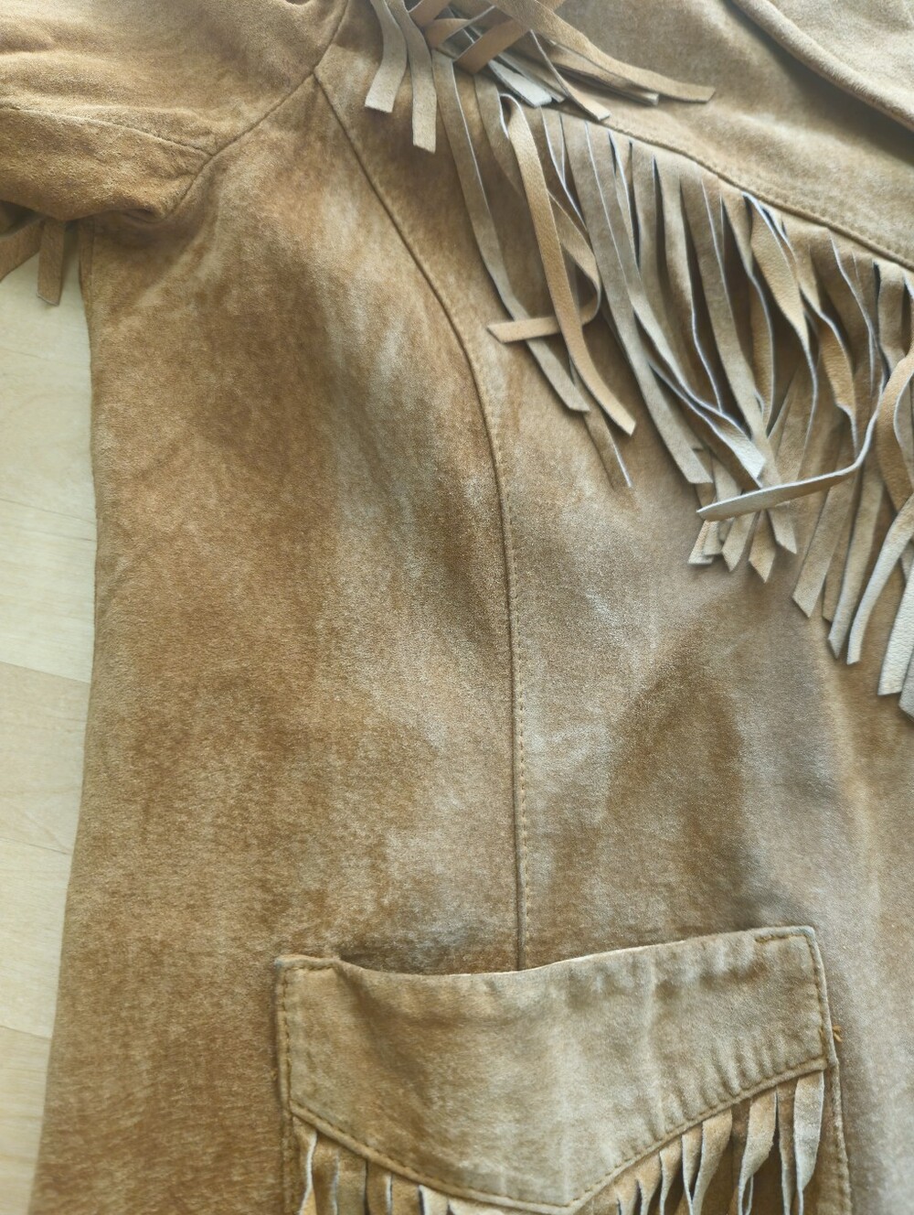 Vtg Lauren Ralph Lauren 100% Genuine Leather Suede Fringe Jacket Tan Western S/M - Picture 14 of 15
